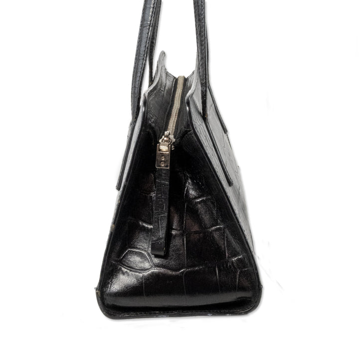 Monsac Black Embossed Leather Shoulder Bag