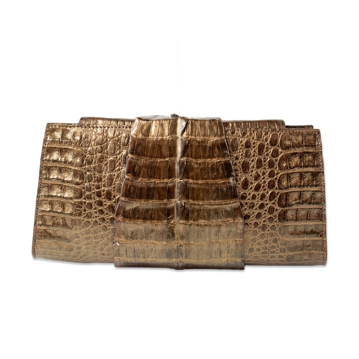 Moo Moo Designs Gold Crocodile Leather Wrap Around Clutch