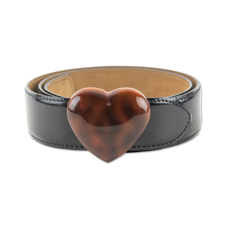 Moschino Black Patent Leather Heart Buckle Belt