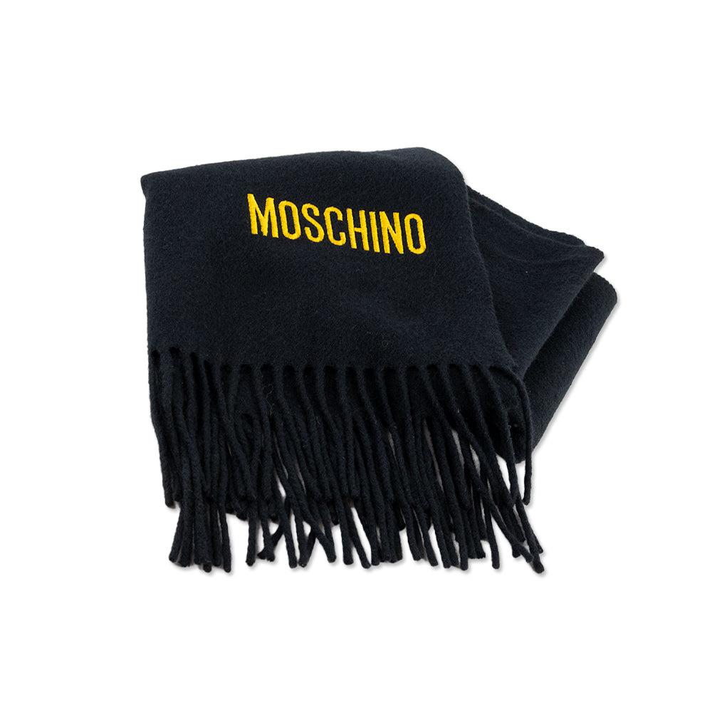 Moschino Black Wool Fringe Scarf