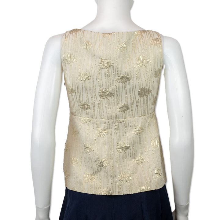 Moschino Cheap and Chic Sleeveless V-Neck White Gold Floral Brocade Blouse