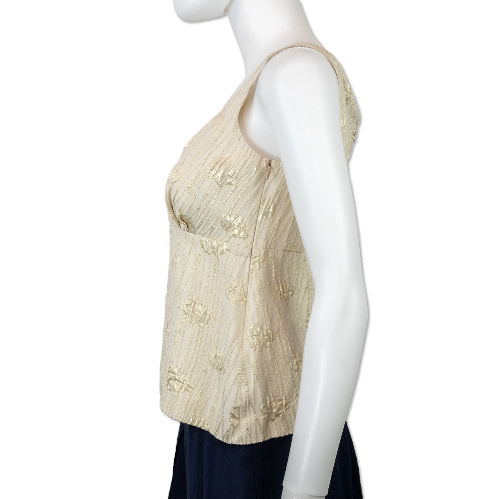 Moschino Cheap and Chic Sleeveless V-Neck White Gold Floral Brocade Blouse