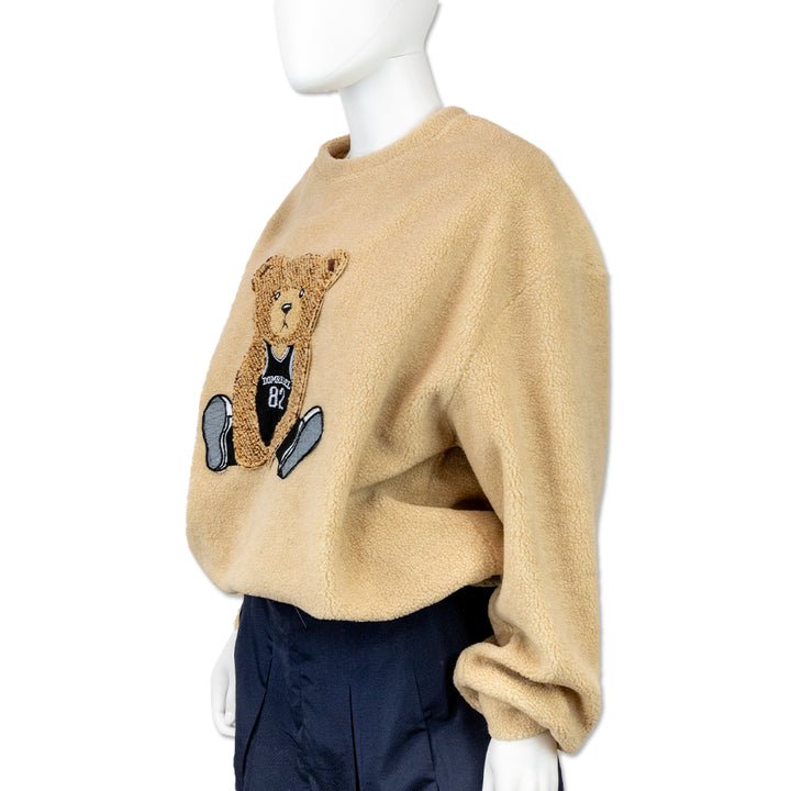 Moschino Couture Tan Sherpa Teddy Bear Crew-Neck Sweater