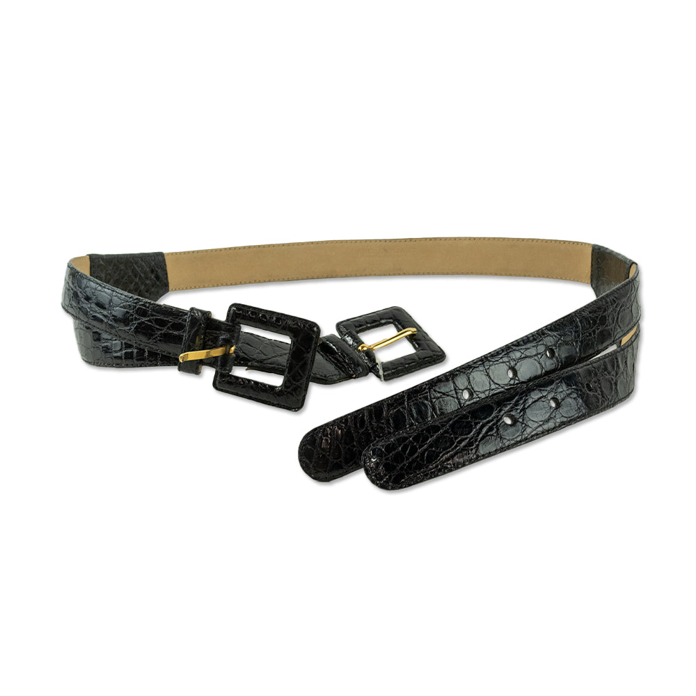 Nancy Gonzalez Black Croc Double Buckle Belt