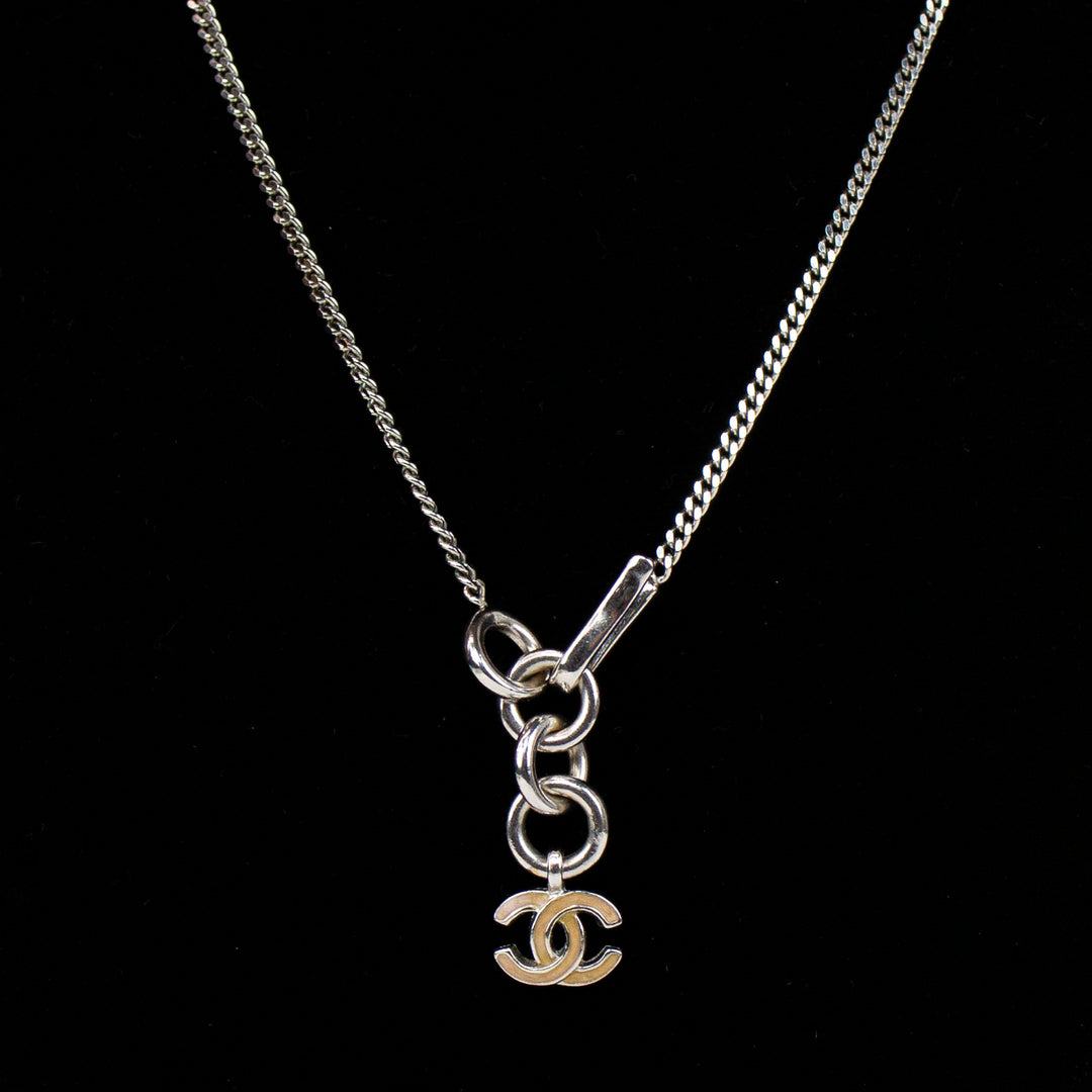 Chanel Sterling Silver 
Enamel Strass Clover Pendant Necklace