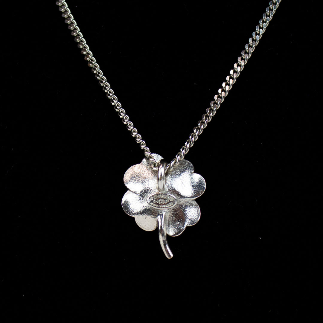 Chanel Sterling Silver 
Enamel Strass Clover Pendant Necklace