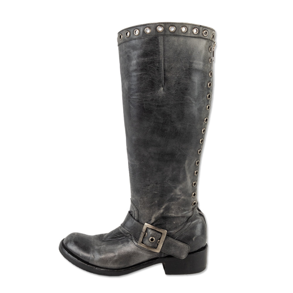 Old Gringo Distressed Grey Leather Grommet Riding Boots