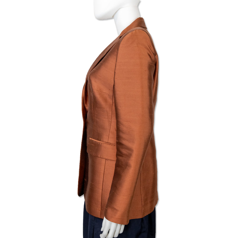 Oscar By Oscar De La Renta Copper Silk Single-Breasted Blazer