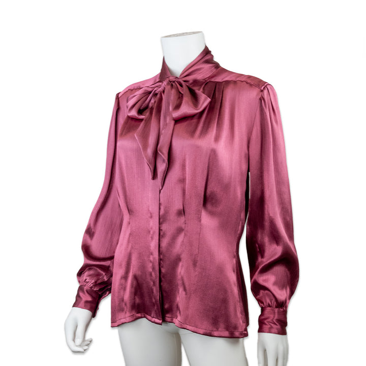 Oscar De La Renta Crinkled Satin Long Sleeve With Bow