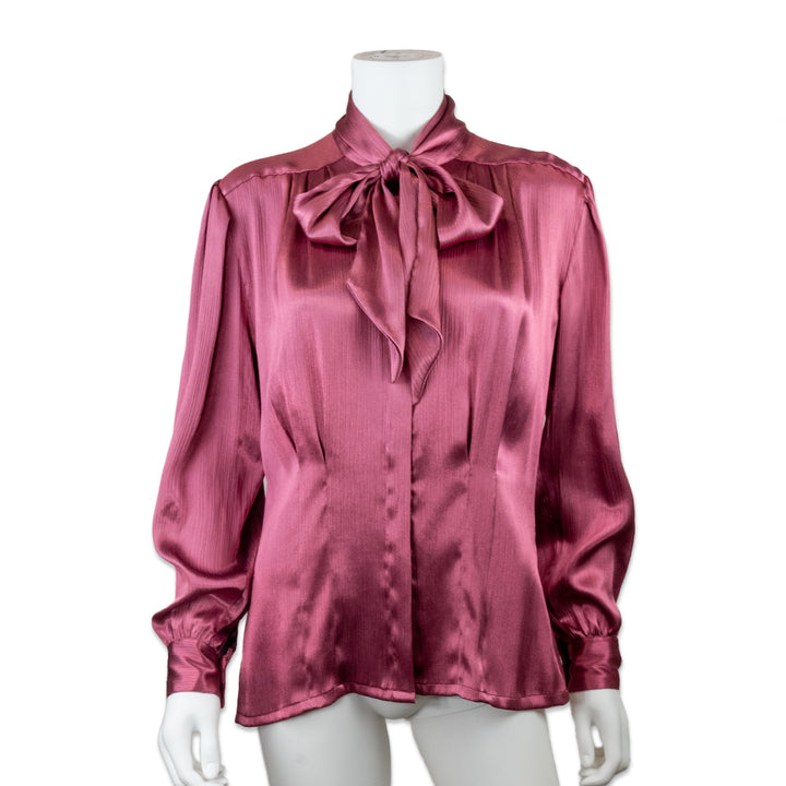 Oscar De La Renta Crinkled Satin Long Sleeve With Bow