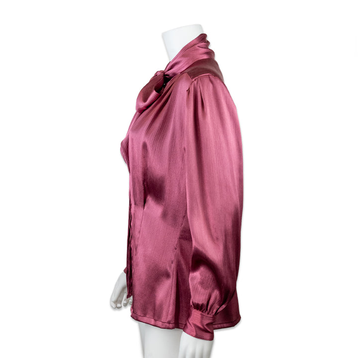 Oscar De La Renta Crinkled Satin Long Sleeve With Bow