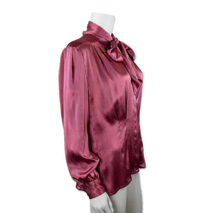 Oscar De La Renta Crinkled Satin Long Sleeve With Bow