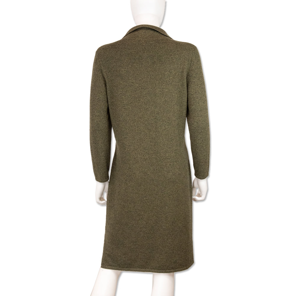 Oscar De La Renta Olive Cashmere Collared Long Sleeves Sweater Midi Dress