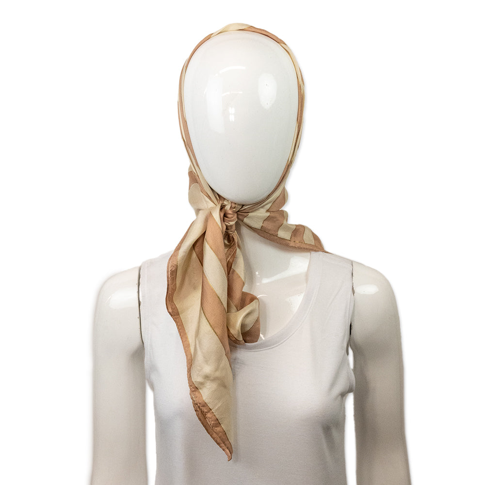 Oscar De La Renta Peach and Cream Striped Silk Scarf