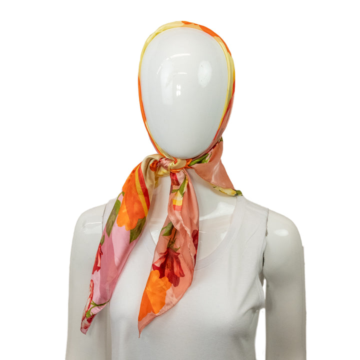 Oscar by Oscar De La Renta Color Block Floral Printed Silk Scarf