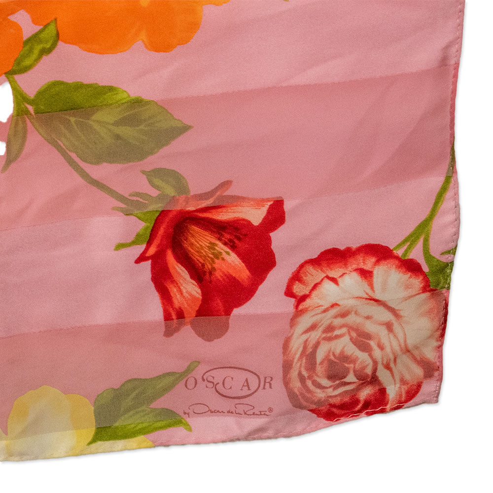 Oscar by Oscar De La Renta Color Block Floral Printed Silk Scarf