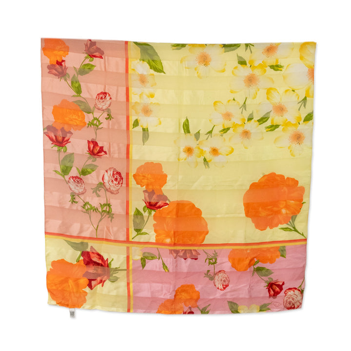 Oscar by Oscar De La Renta Color Block Floral Printed Silk Scarf