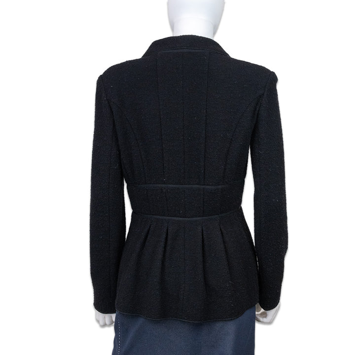 Oscar de la Renta Black Wool-Blend Collared Peplum Jacket