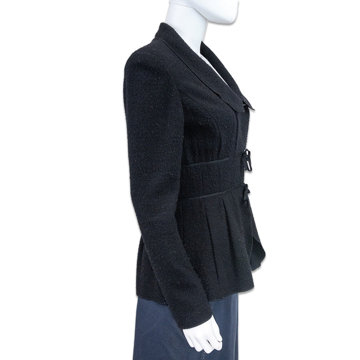 Oscar de la Renta Black Wool-Blend Collared Peplum Jacket