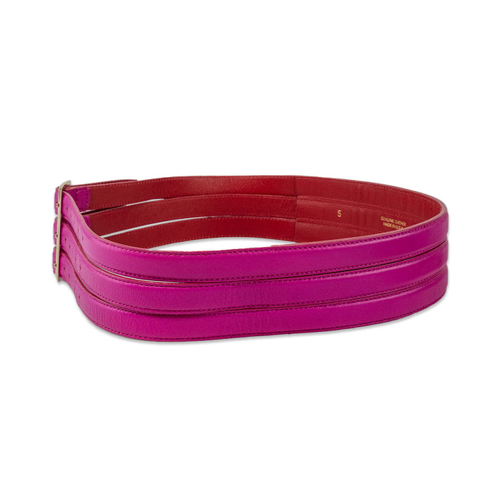 Oscar de la Renta Pink Leather Wide 3 Buckle Belt