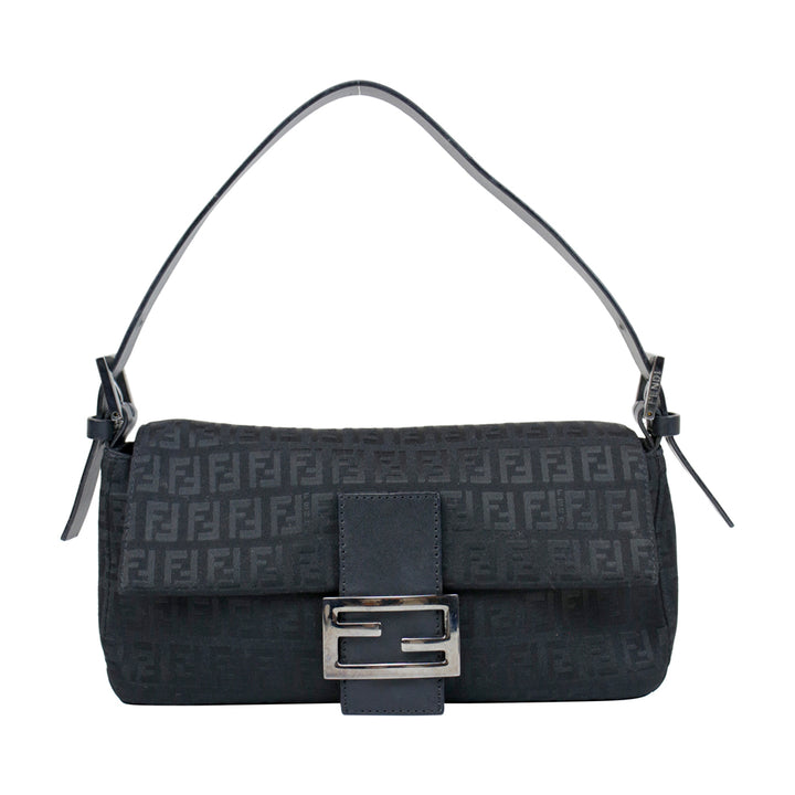 Fendi Zucchino Black Baguette Bag