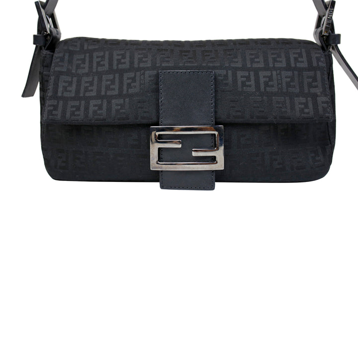 Fendi Zucchino Black Baguette Bag