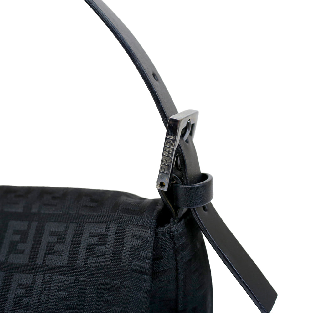 Fendi Zucchino Black Baguette Bag