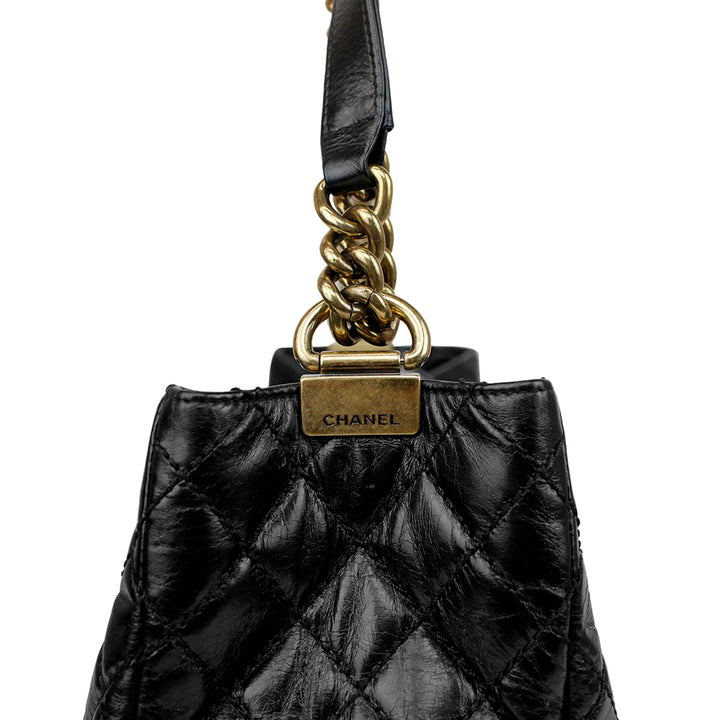 Chanel Black Quilted Boy Front Pocket Shopping Tote Bag