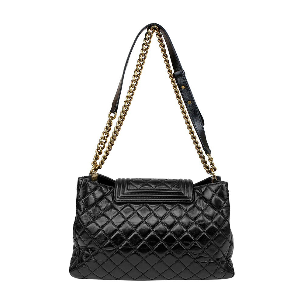 Chanel Black Quilted Boy Front Pocket Shopping Tote Bag