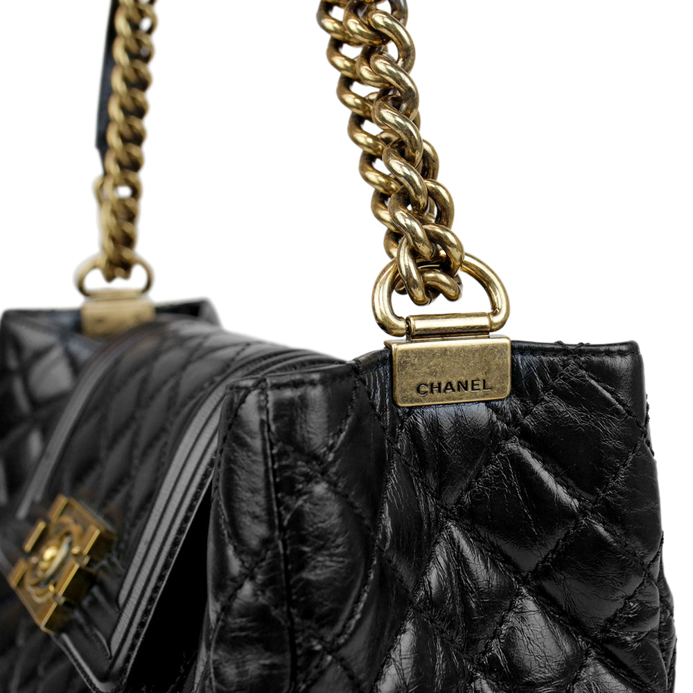 Chanel Black Quilted Boy Front Pocket Shopping Tote Bag