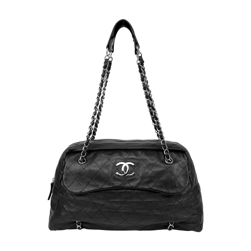 Chanel Black Leather Sharpei Bowler Bag