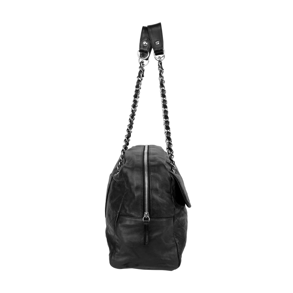 Chanel Black Leather Sharpei Bowler Bag