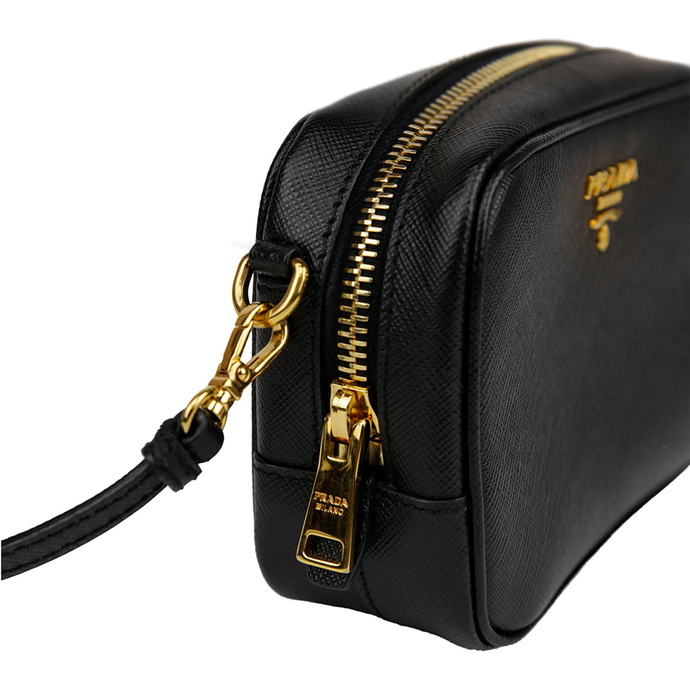 Prada Black Saffiano Leather Mini Camera Crossbody Bag