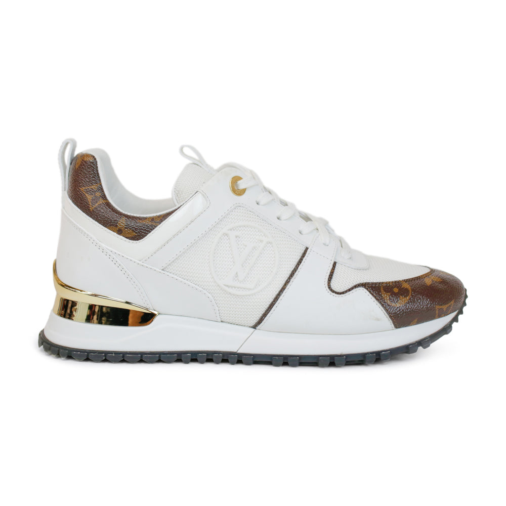 Louis Vuitton Run Away White Leather 
Monogram Sneakers