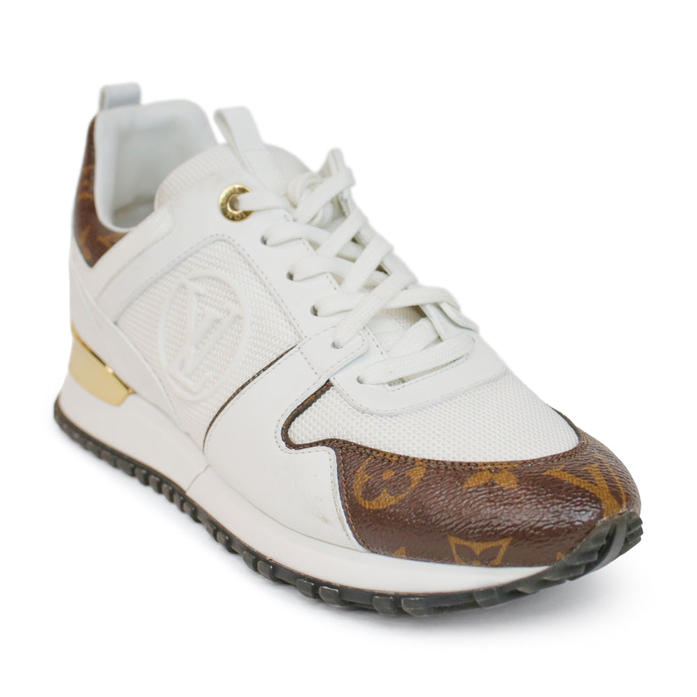 Louis Vuitton Run Away White Leather 
Monogram Sneakers