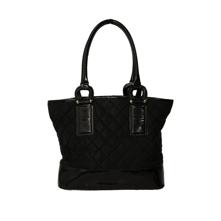 BURBERRY NYLON AND PATENT LEATHER QUILTED TOTE