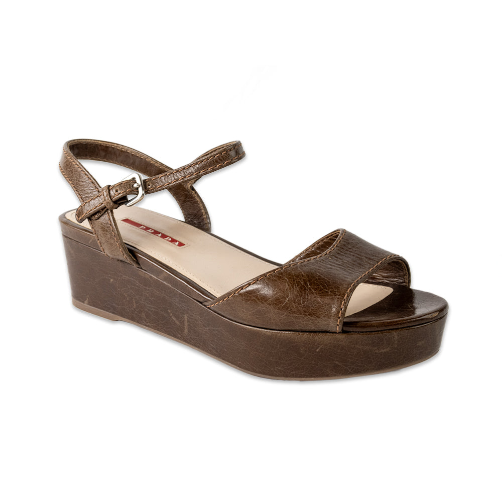 Prada Brown Leather Platform Sandals