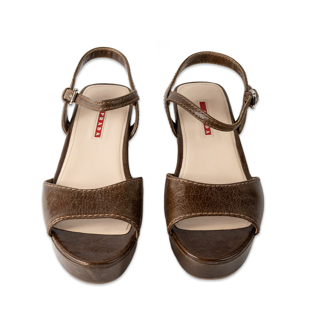 Prada Brown Leather Platform Sandals