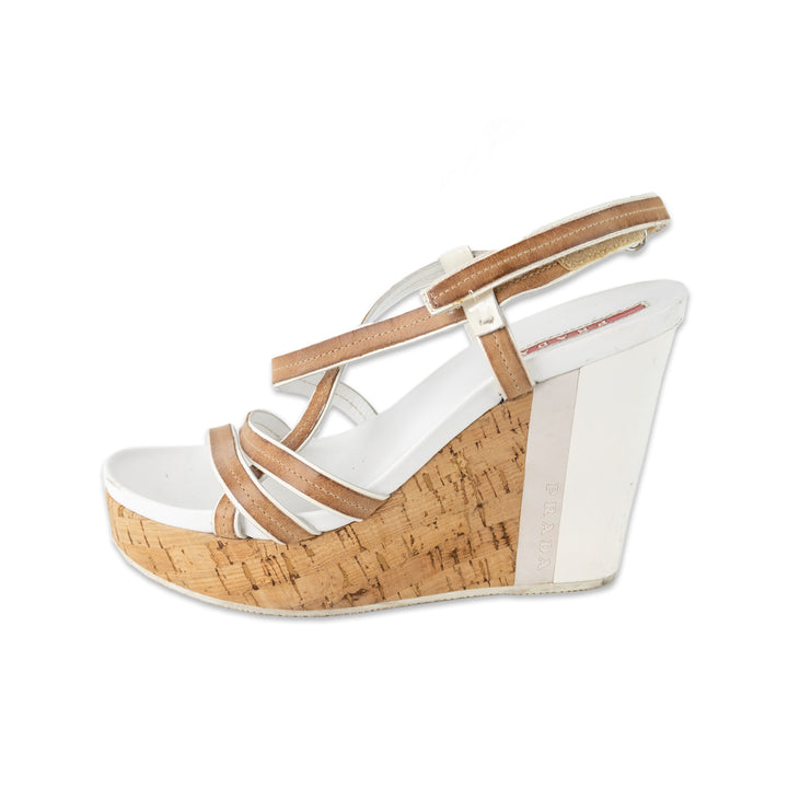 Prada Sport Leather Slingback Wedge Sandals