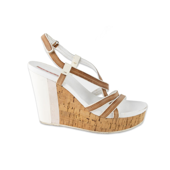 Prada Sport Leather Slingback Wedge Sandals