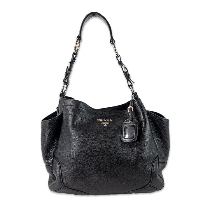 PRADA VITELLO DAINO SHOULDER BAG WITH SILVER HARDWARE