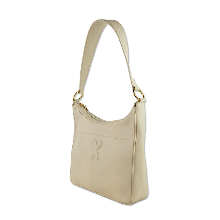 Paloma Picasso Cream Leather Debossed Logo Shoulder Bag