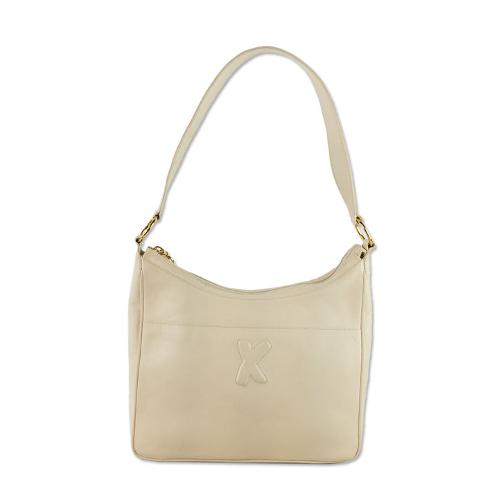 Paloma Picasso Cream Leather Debossed Logo Shoulder Bag