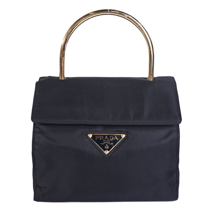 Prada Vintage Navy Nylon Gold Handle Bag