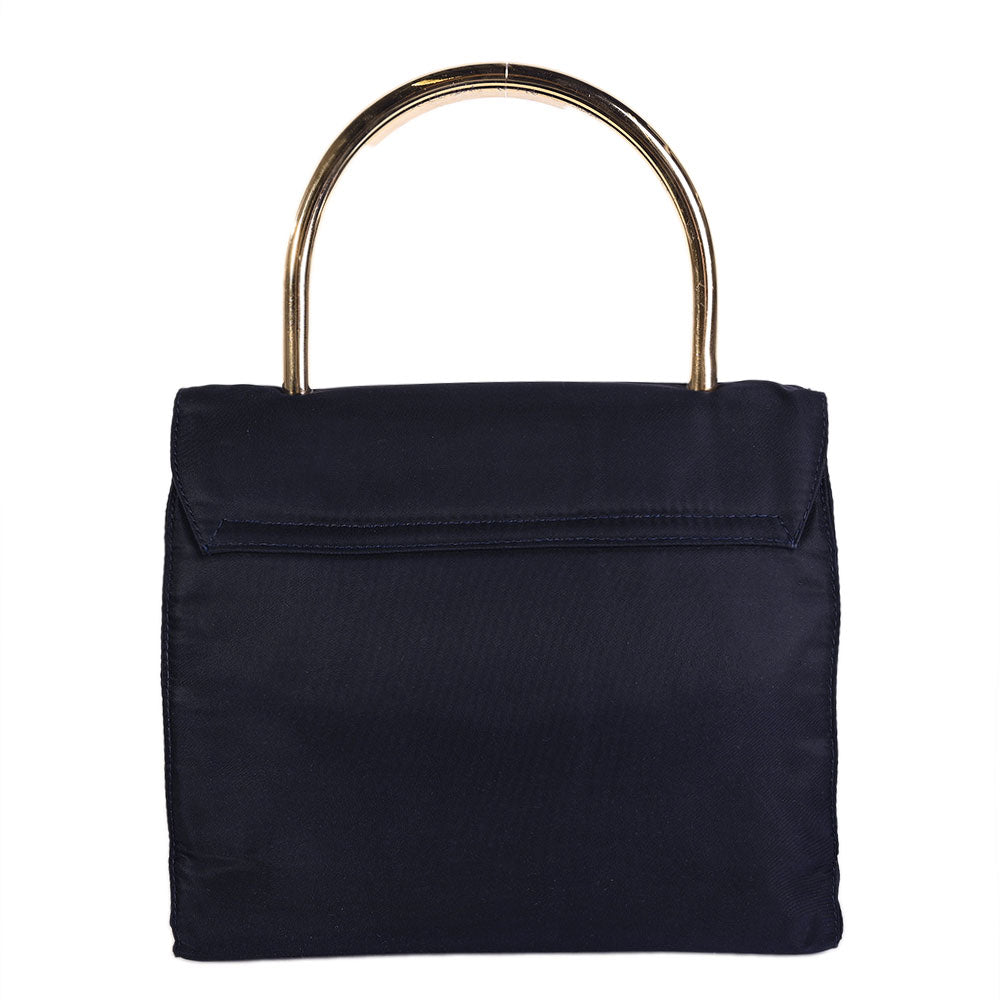 Prada Vintage Navy Nylon Gold Handle Bag