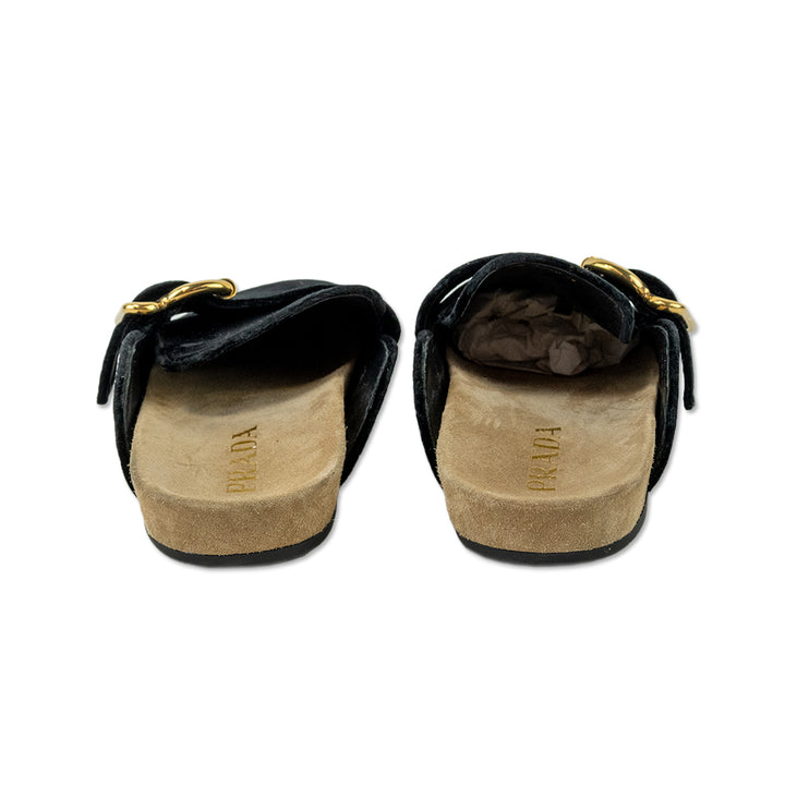 Prada 2018 Black Velvet Birkenstock Mule Clog