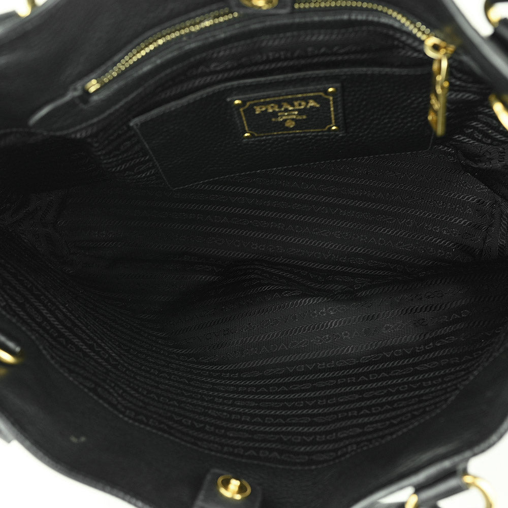 Prada Black Pebbled Leather Tote Bag