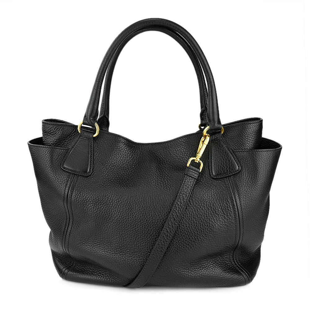 Prada Black Pebbled Leather Tote Bag