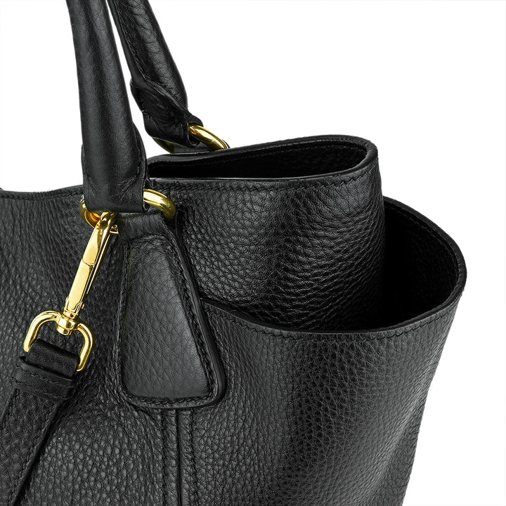 Prada Black Pebbled Leather Tote Bag