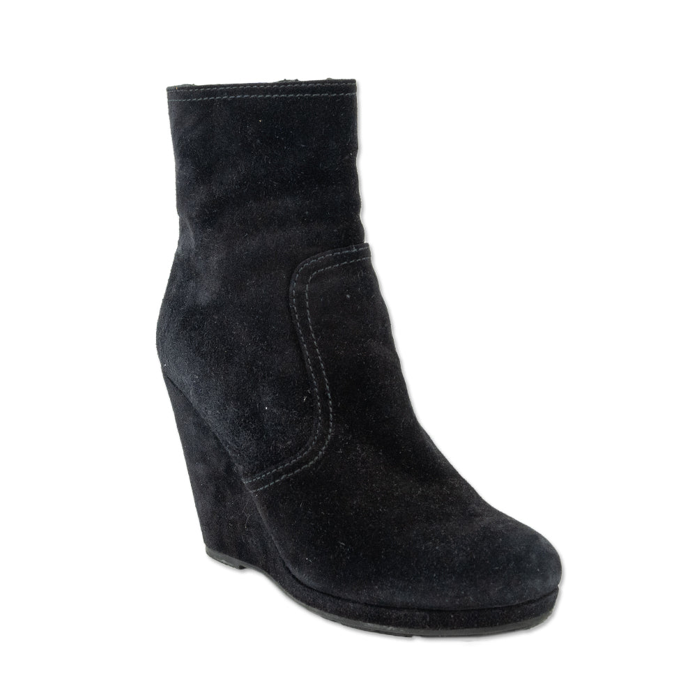 Prada Black Suede Wedge Ankle Booties